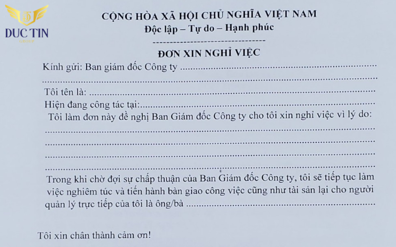 Mẫu đơn xin nghỉ việc đơn giản, cơ bản nhất